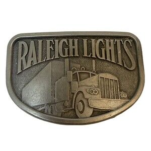 Vintage Belt Buckle Raleigh Lights Semi Truck Cigarette Advertisement Piece